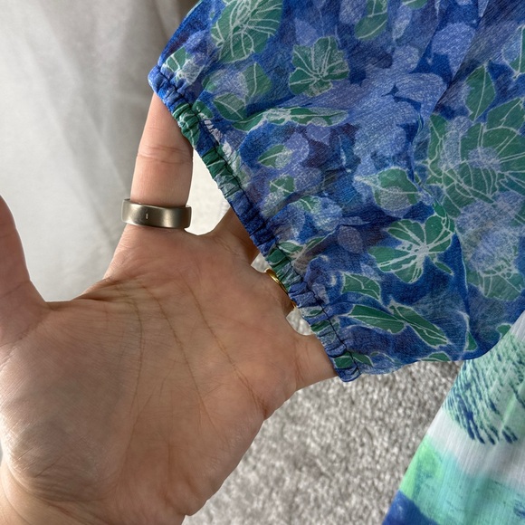 Chicos 3/4 Long Sleeve Blouse Shirt Blue Green Floral Pattern Womens 4 XXL - Picture 4 of 8